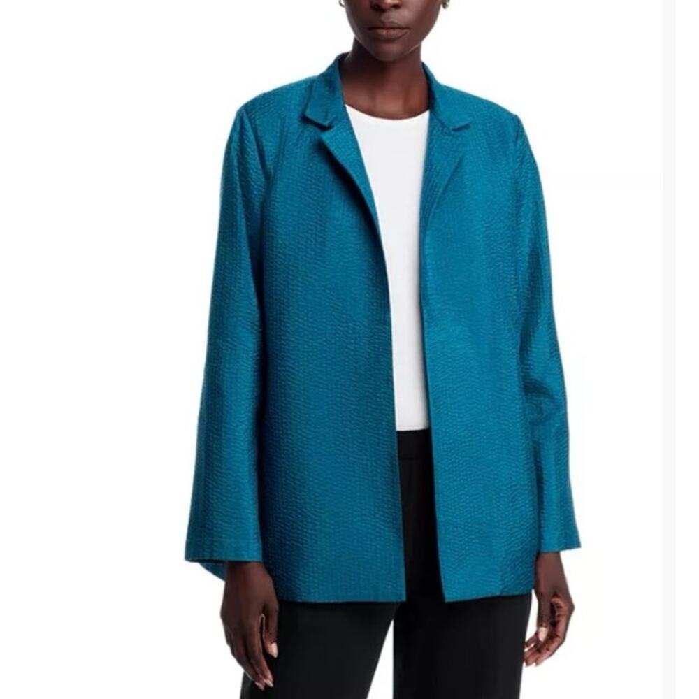 Eileen Fisher Textured Silk Jacket in Alpine SZ L